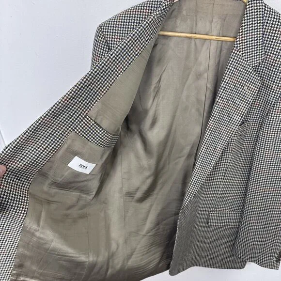 Hugo Boss Men 46 Regular Blazer Sports Coat Houndstooth Green Red Blue Wool